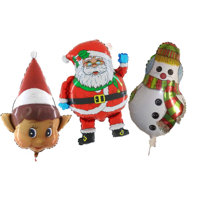 Set Of 3 Large Foil Christmas Balloons - Elf, Santa & Snowman - Christmas Party Decorations