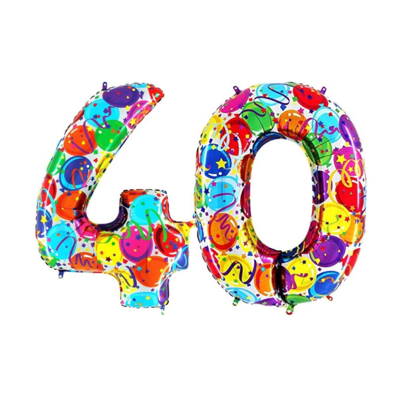 40" Foil Number Balloon - Party Decorations - Assorted Colours & Numbers (Multi, Number 40)