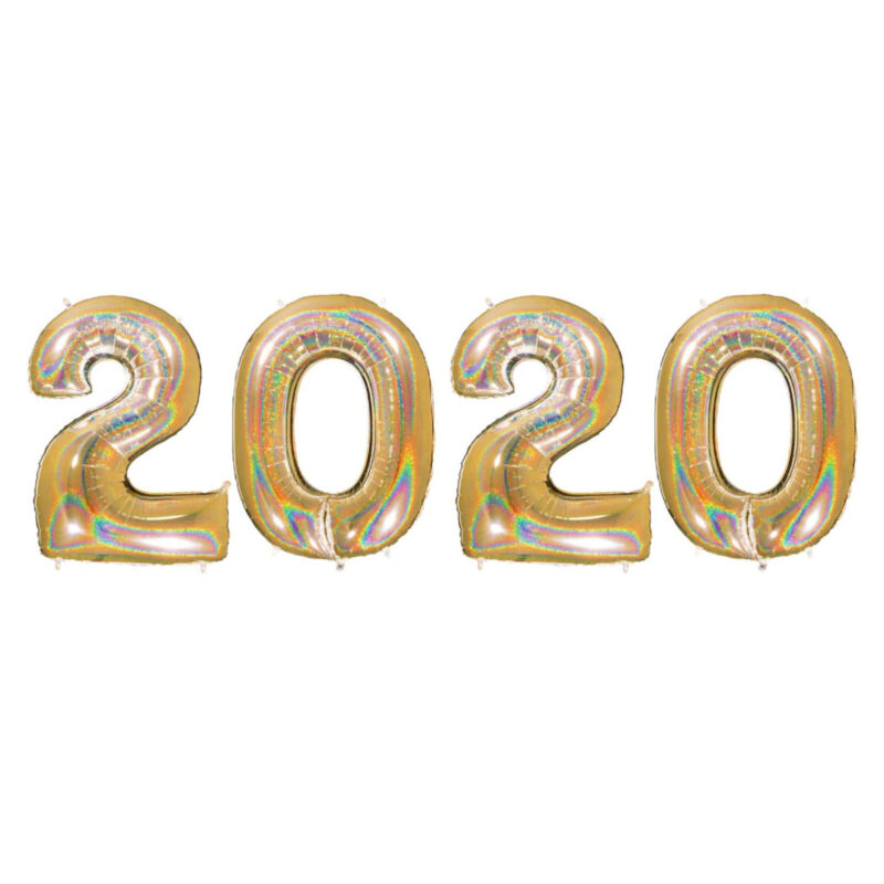 Giant ‘2020’ In 40” Holographic Foil Number Balloons – Happy New Year – Party Decorations - Assorted Colours (Holographic Gold)