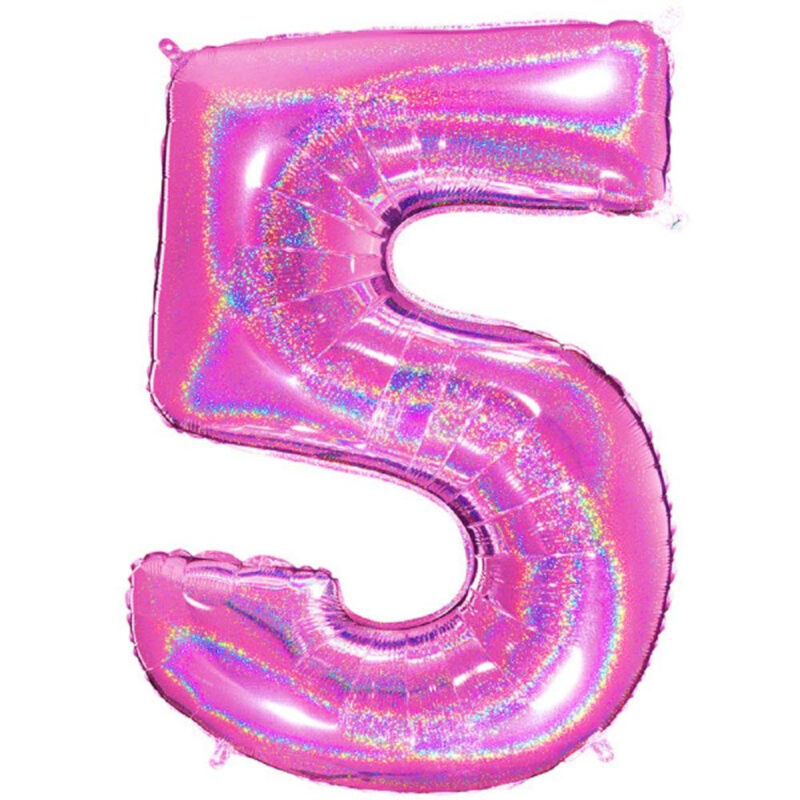 40" Holographic Foil Number Balloon - Party Decorations (Holo Pink, Number 5)