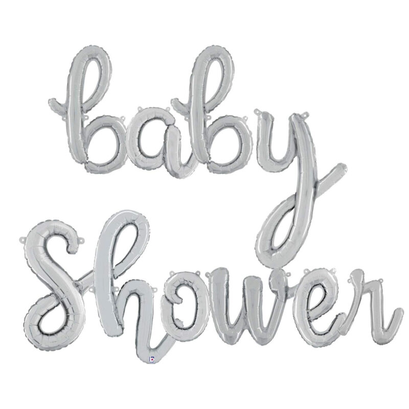 Baby Shower -14” Silver Script Letter Balloons – Inflate with Air