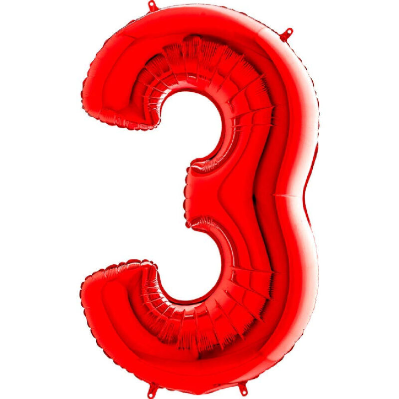 40" Foil Number Balloon - Party Decorations - Assorted Colours & Numbers (Red, Number 3)