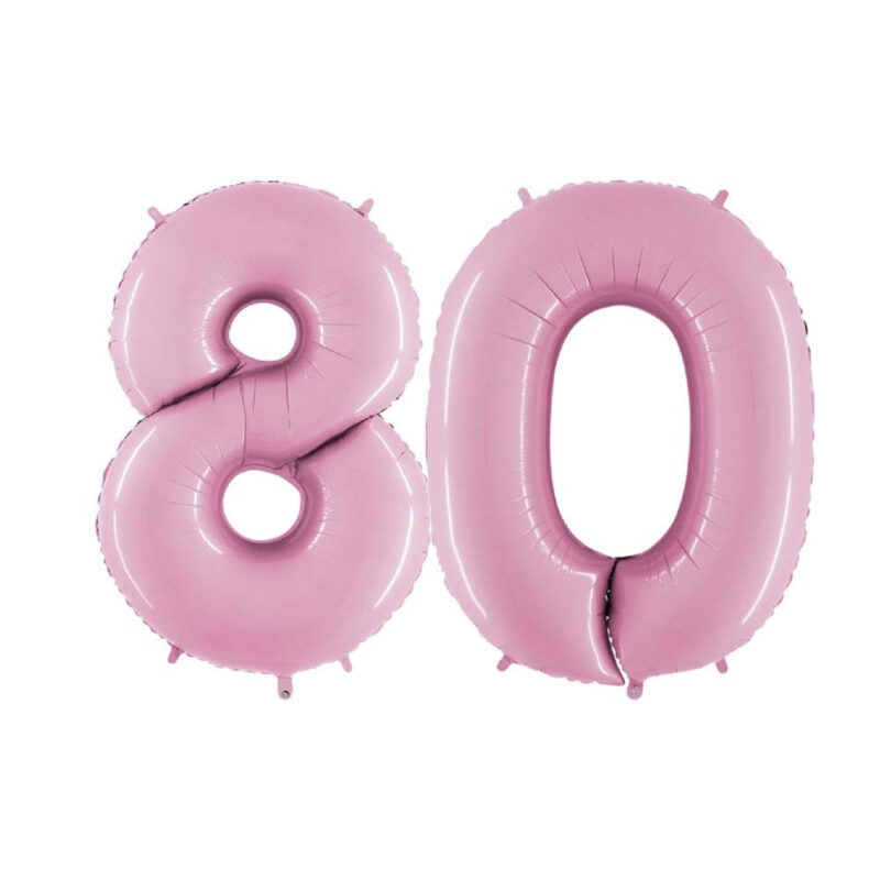 40" Foil Number Balloon - Party Decorations - Assorted Colours & Numbers (Pastel Pink, Number 80)