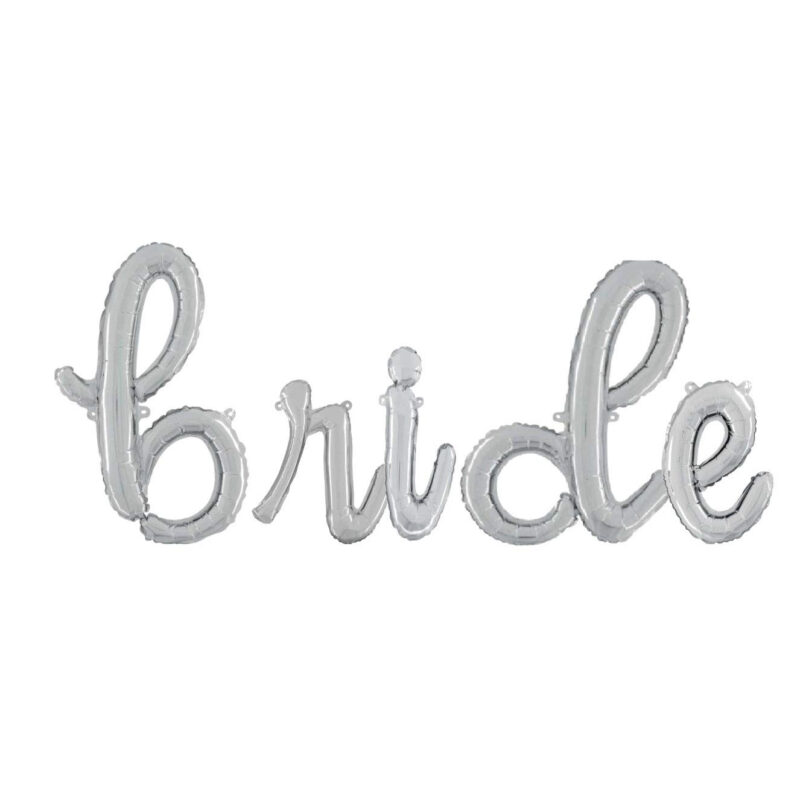 14” Silver Script Letter Balloons – 'Bride' Inflate with Air