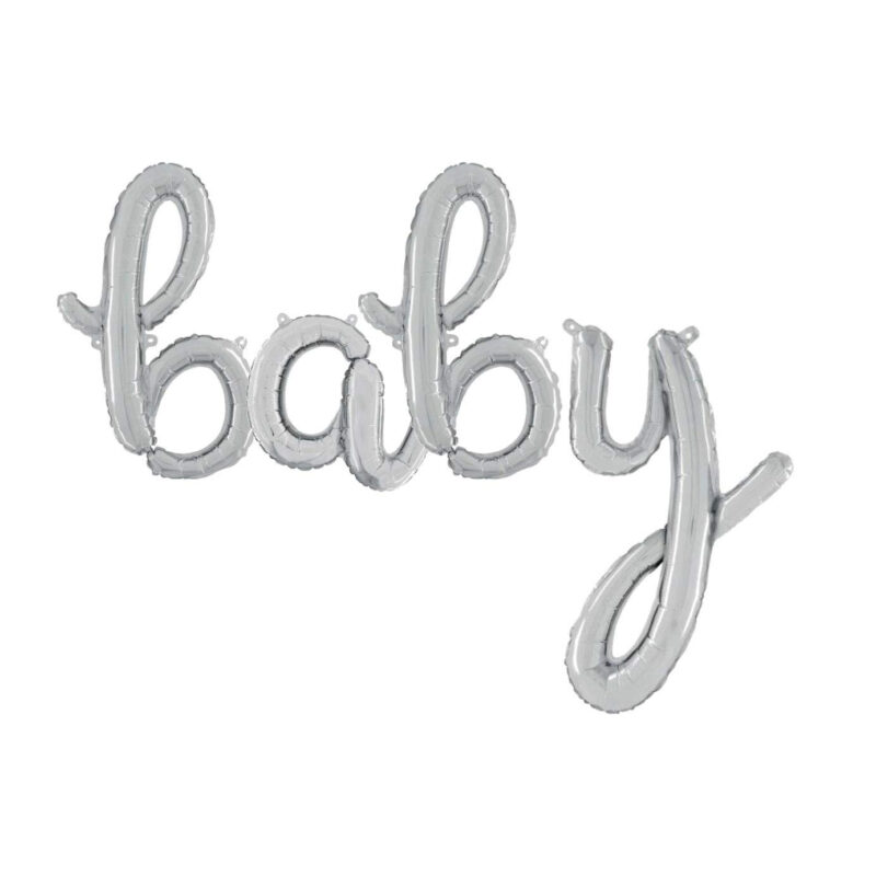 14” Silver Script Letter Balloons – 'Baby' Inflate with Air