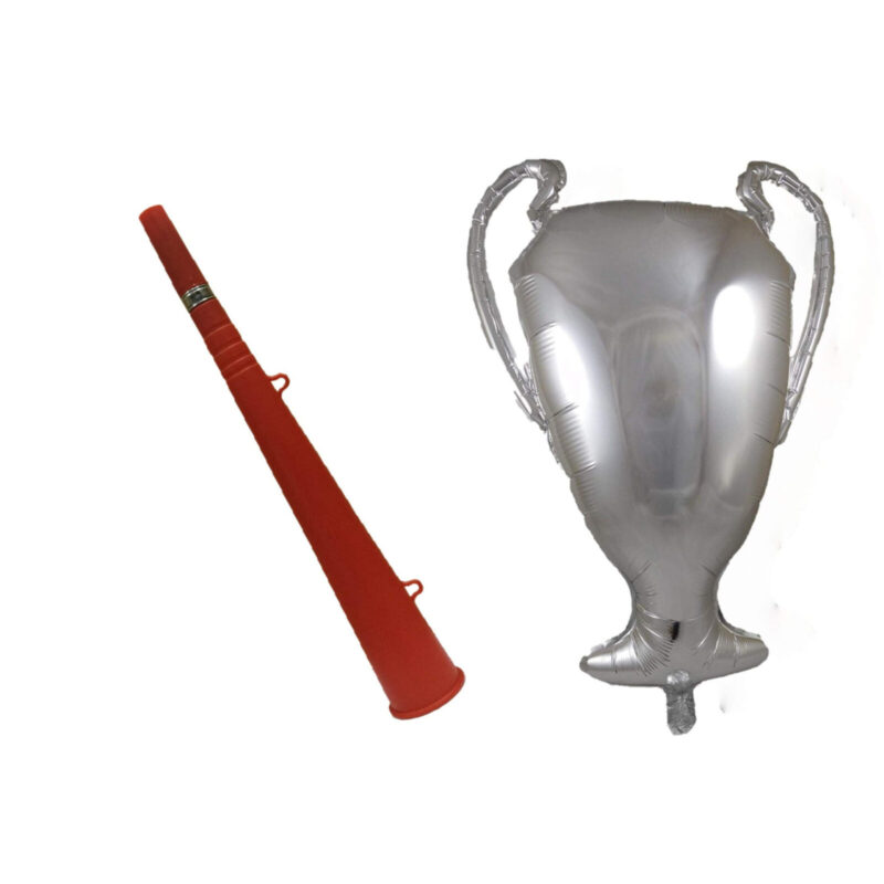 29" Trophy Shaped Foil Balloon & Red Horn Noise Maker - Celebrate Liverpool F.C Champions League Final Victory - Supporters Novelty
