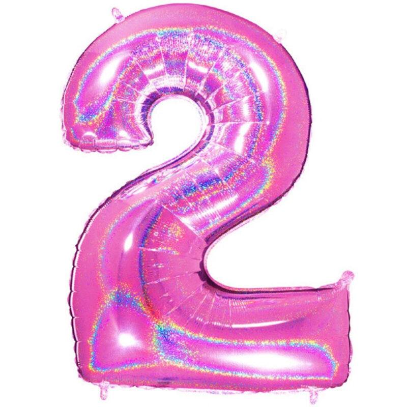40" Holographic Foil Number Balloon - Party Decorations (Holo Pink, Number 2)