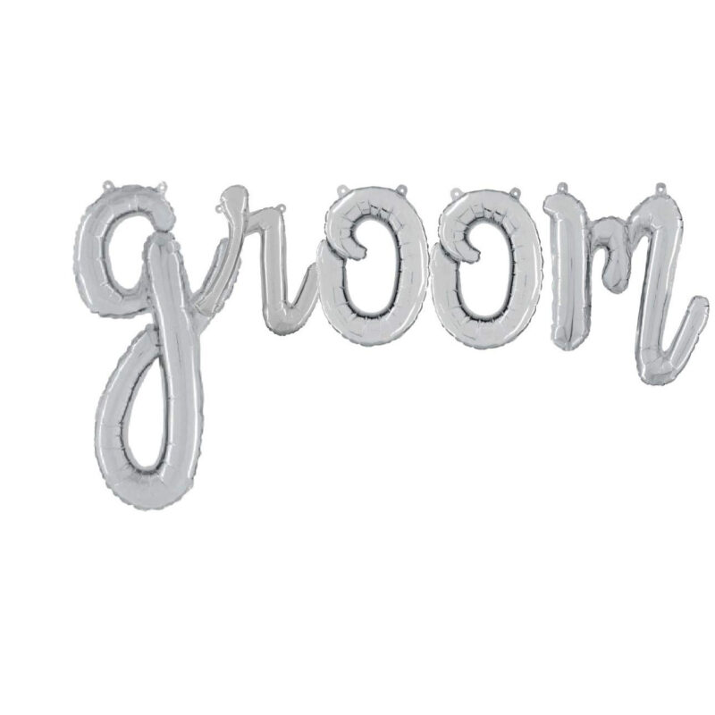 14” Silver Script Letter Balloons – 'Groom' Inflate with Air