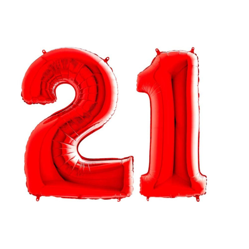 40" Foil Number Balloon - Party Decorations - Assorted Colours & Numbers (Red, Number 21)