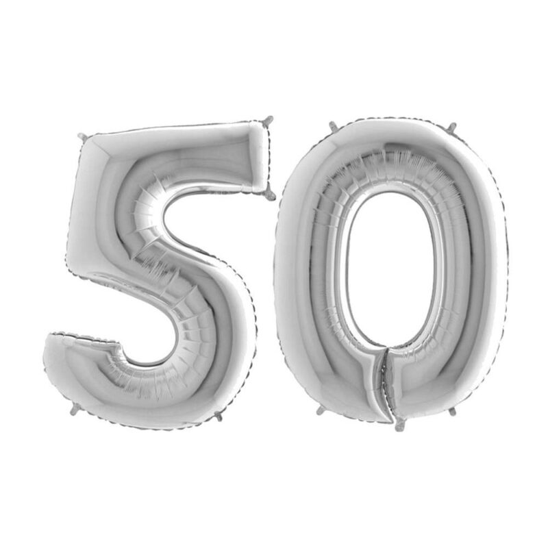 40" Foil Number Balloon - Party Decorations - Assorted Colours & Numbers (Silver, Number 50)