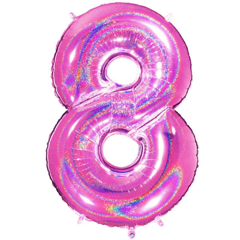 40" Holographic Foil Number Balloon - Party Decorations (Holo Pink, Number 8)