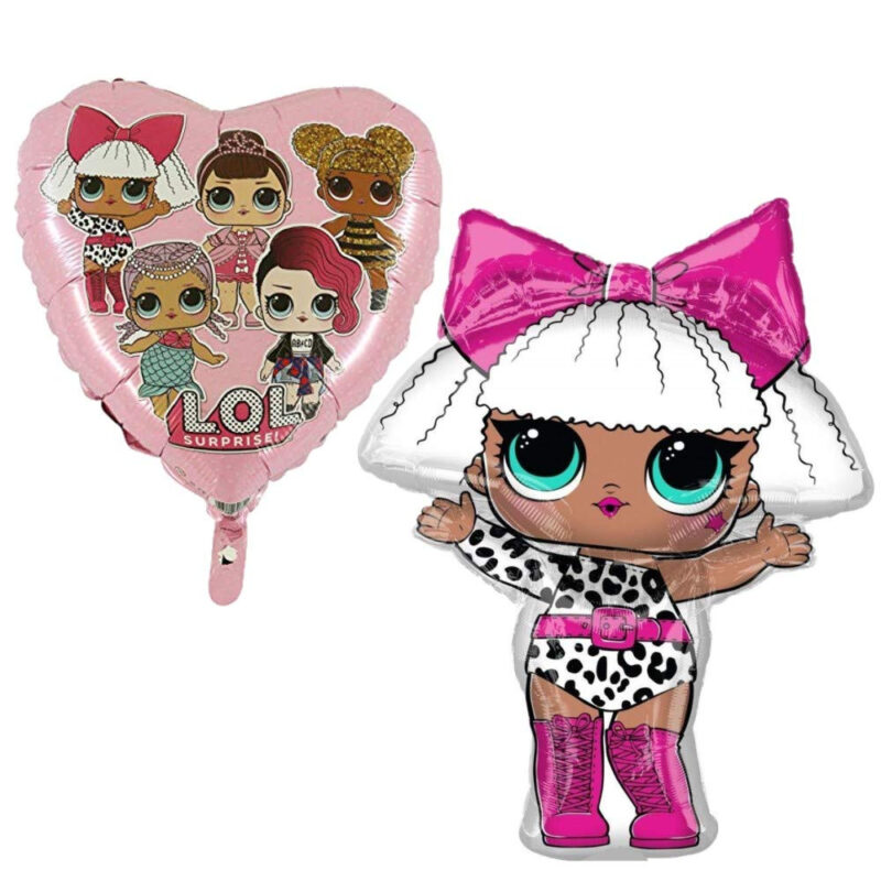 LOL Surprise Baby Pink Dotty Heart Shaped Foil Balloon AND 35" LOL Surprise Diva Girl Balloon (Pack of 2)