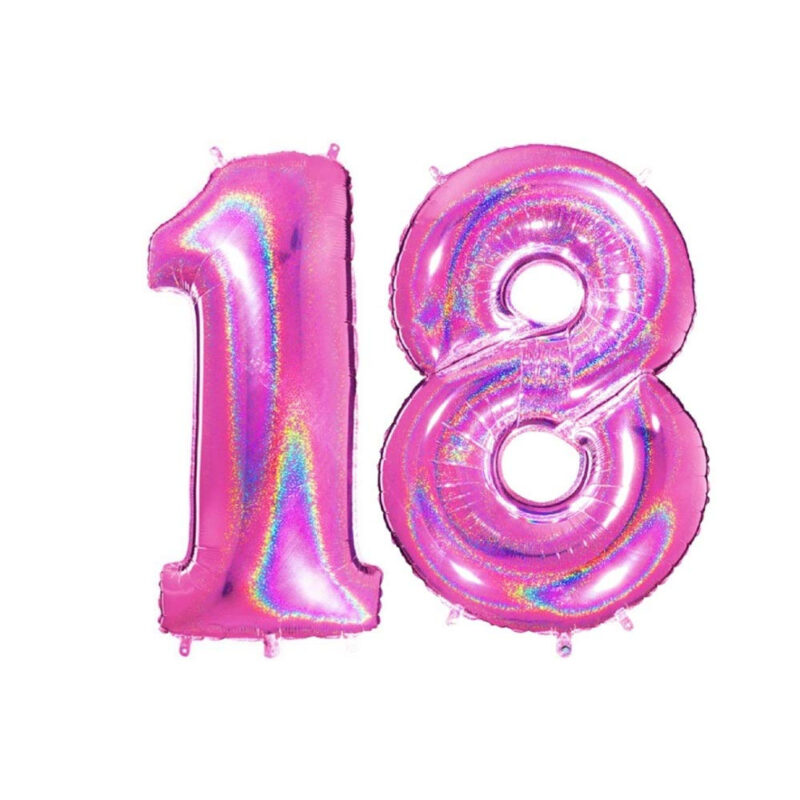 40" Holographic Foil Number Balloon - Party Decorations (Holo Pink, Number 18)