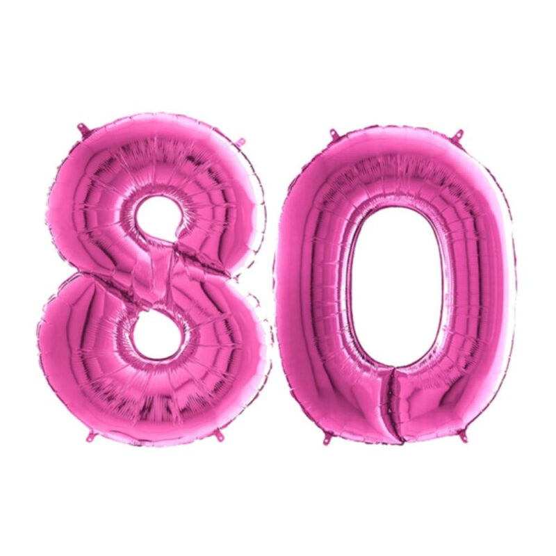 40" Foil Number Balloon - Party Decorations - Assorted Colours & Numbers (Pink, Number 80)