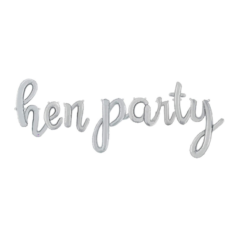 Hen Party -14” Silver Script Letter Balloons – Inflate with Air