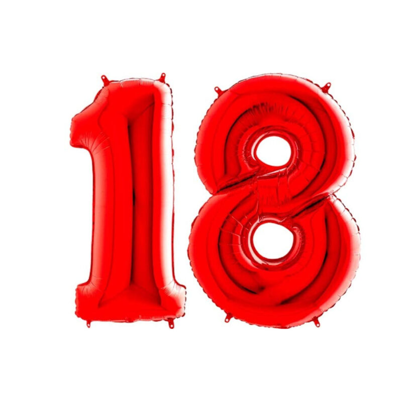 40" Foil Number Balloon - Party Decorations - Assorted Colours & Numbers (Red, Number 18)
