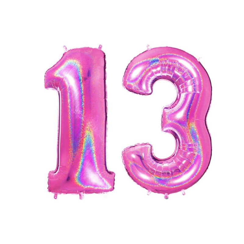 40" Holographic Foil Number Balloon - Party Decorations (Holo Pink, Number 13)