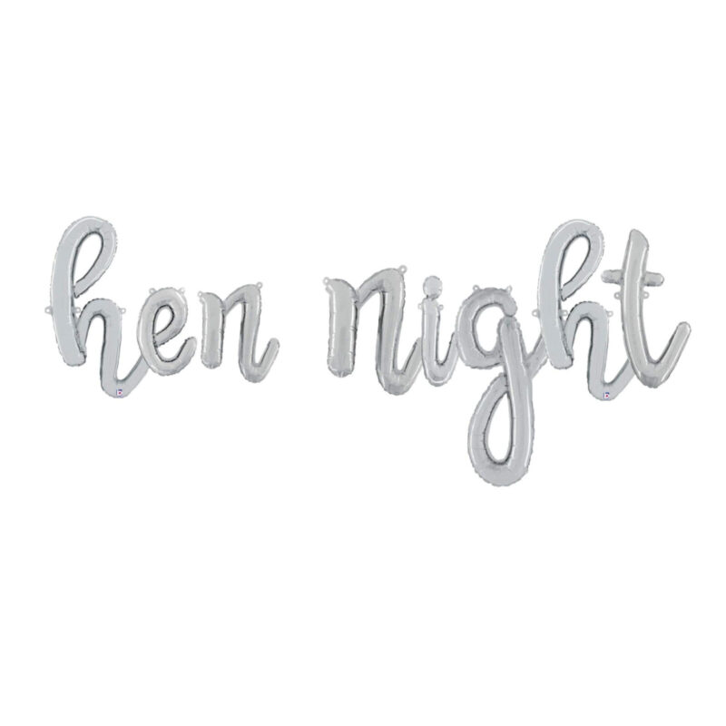 Hen Night -14” Silver Script Letter Balloons – Inflate with Air