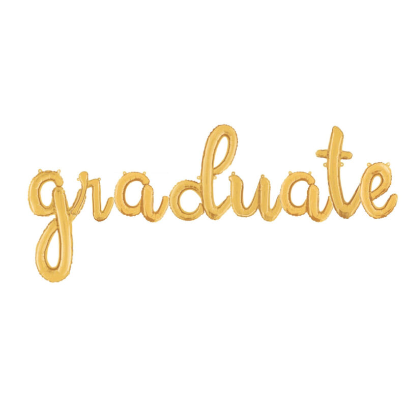Graduate -14” Gold Script Letter Balloons – Inflate with Air