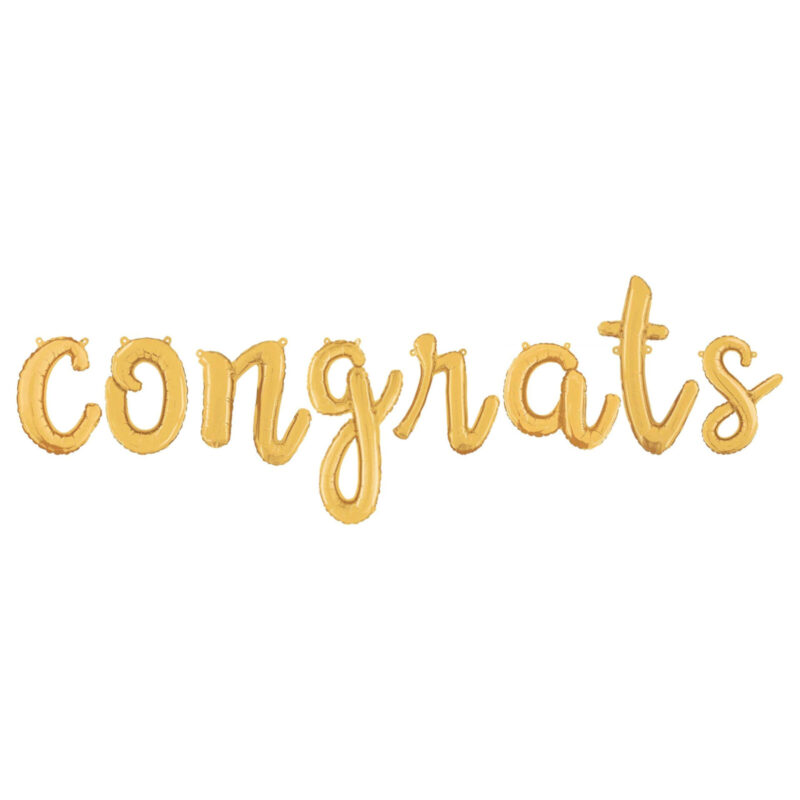 Congrats -14” Gold Script Letter Balloons – Inflate with Air