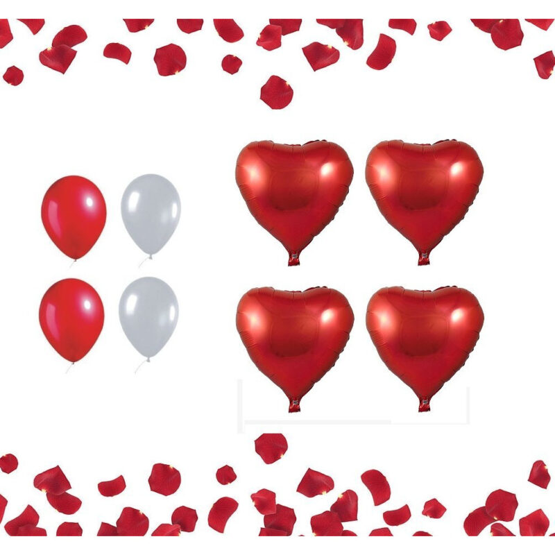 Valentines Day Balloons Bundle with Red White and Heart Balloons