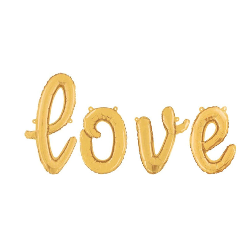 14” Gold Script Letter Balloons – 'Love' - Inflate with Air
