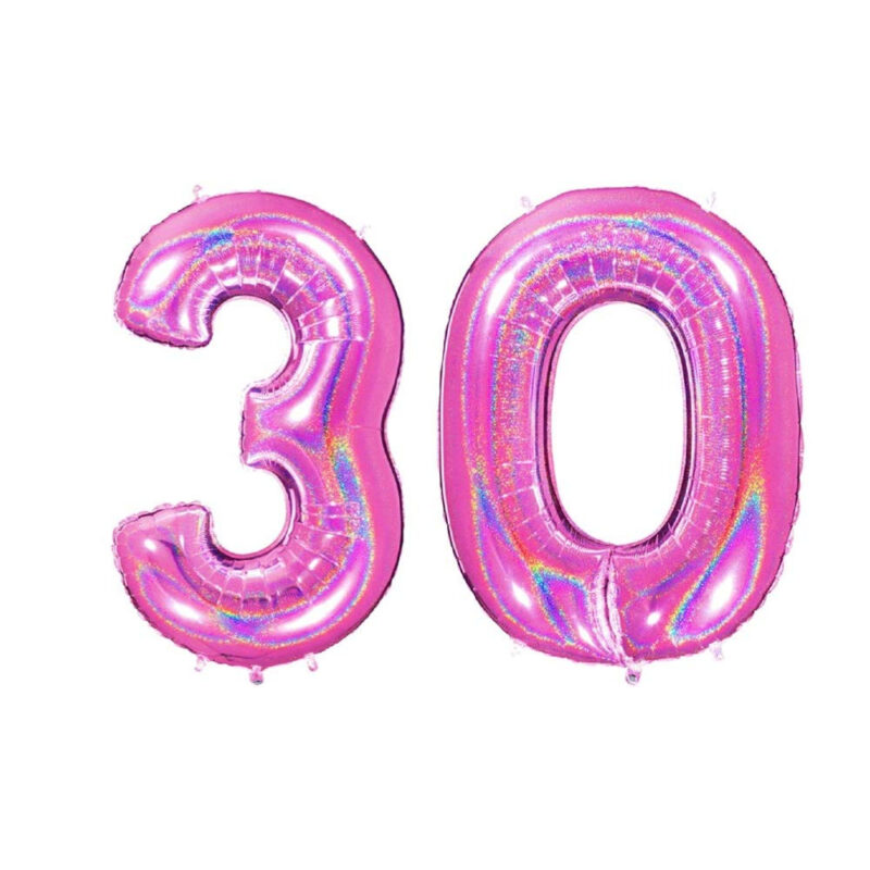 40" Holographic Foil Number Balloon - Party Decorations (Holo Pink, Number 30)