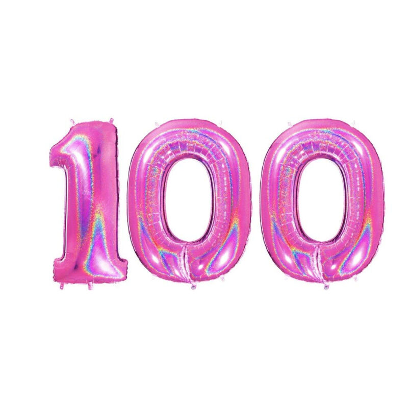 40" Holographic Foil Number 100 Balloon - Party Decorations - Assorted Colours (Holo Pink)