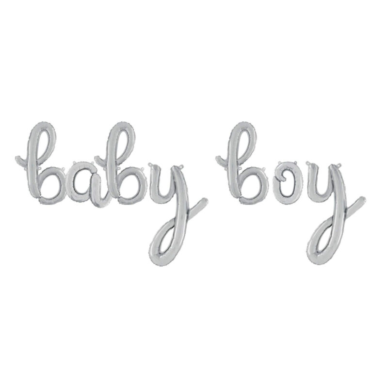 Baby Boy -14” Silver Script Letter Balloons – Inflate with Air