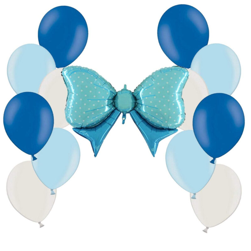 Baby Shower Balloon Pack for Baby Boy - 40" Blue Foil Bow Balloon + 10 Baby Blue 12" Latex + 10 Royal Blue 12" Latex + 10 White 12" Latex - Party Decorations