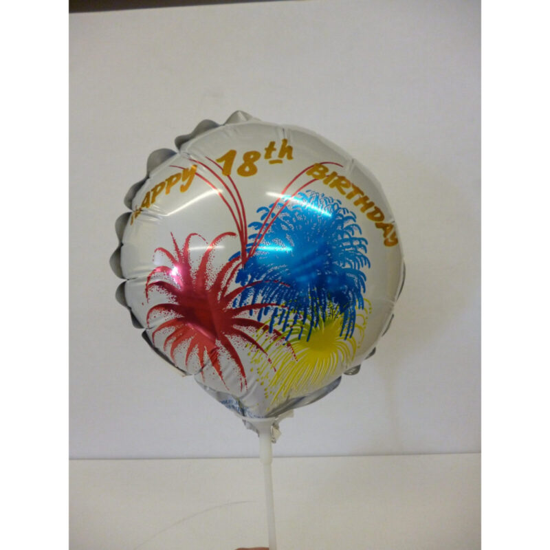 9" Round Happy 18th Birthday Fireworks Mini Foil Balloon