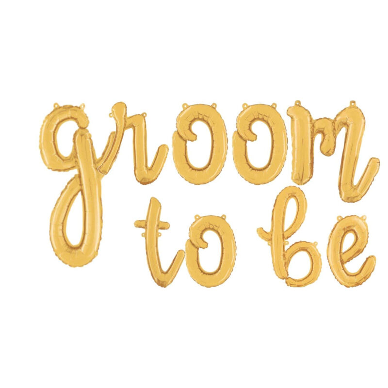 14” Gold Script Letter Balloons – 'Groom To Be' - Inflate with Air