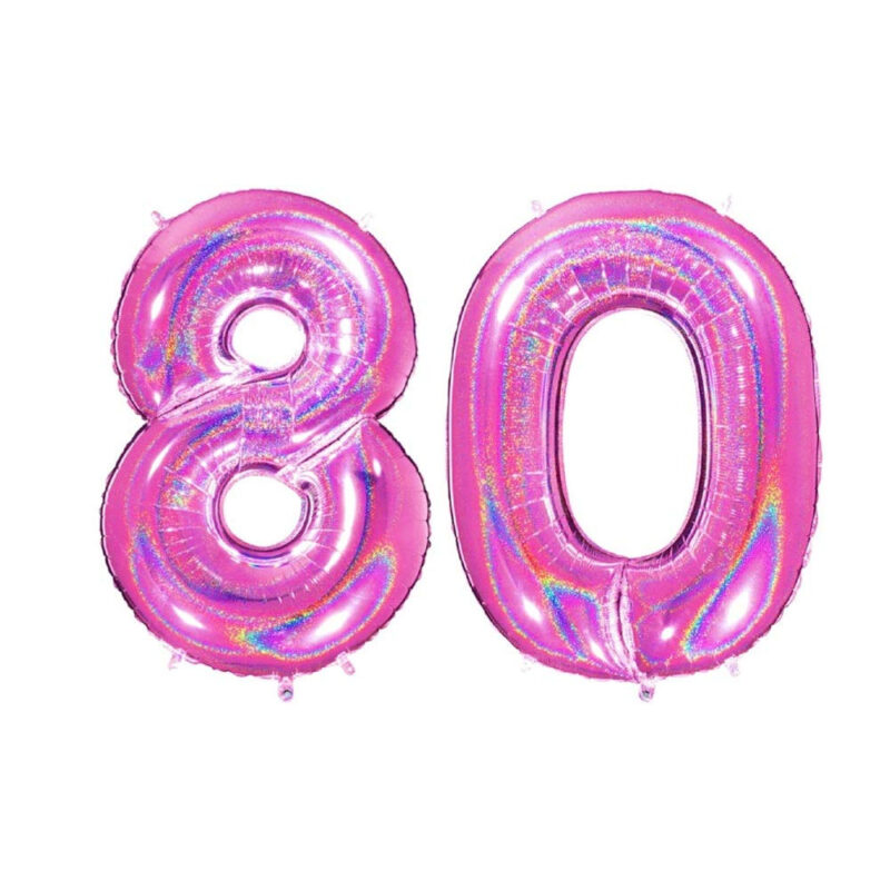40" Holographic Foil Number Balloon - Party Decorations (Holo Pink, Number 80)