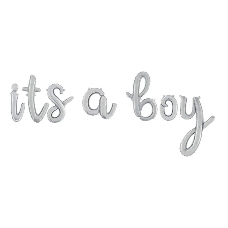 Its a Boy -14” Silver Script Letter Balloons – Inflate with Air