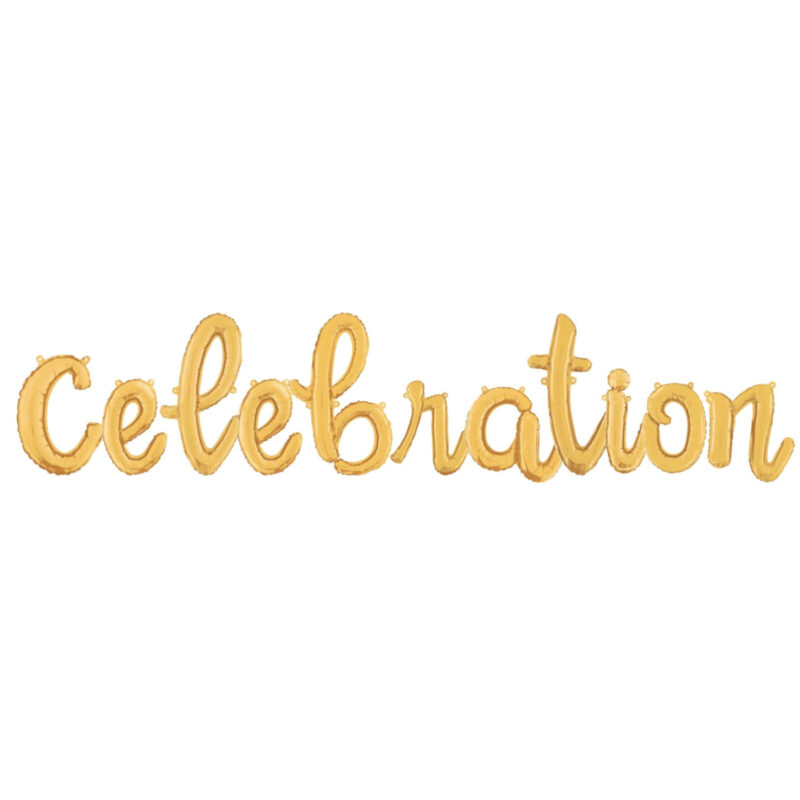 14” Gold Script Letter Balloons –'Celebration ' Inflate with Air