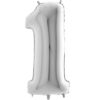 40" Foil Number Balloon - Party Decorations - Assorted Colours & Numbers (Silver, Number 1)