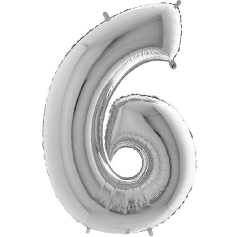 40" Foil Number Balloon - Party Decorations - Assorted Colours & Numbers (Silver, Number 6)