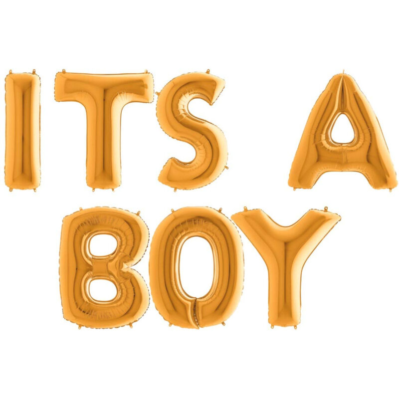 40" Its A Boy Supershape Foil Letter Balloon Set - Flat In Gold