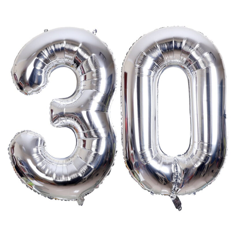 Number 30 Silver Balloon 40 inch Giant Foil Number Balloons - Party Balloons