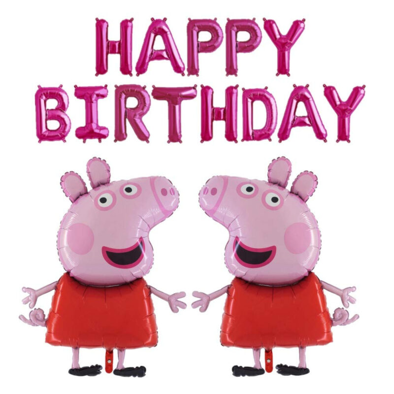 Peppa Pig Balloon Pack - Contains 16" Pink Happy Birthday Balloon Banner & 2 x 37 Peppa Pig Foil Balloons - Girls Party Decorations