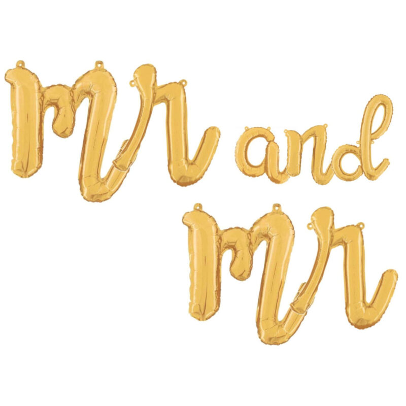 14” Gold Script Letter Balloons – 'Mr and Mr' Inflate with Air