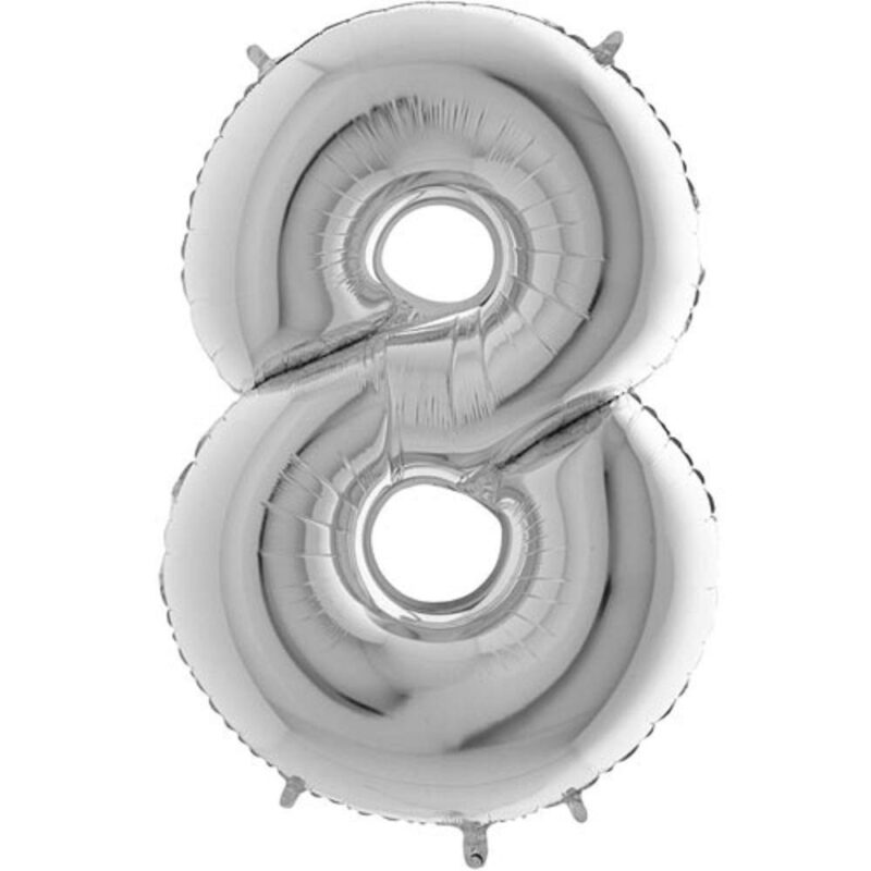 40" Foil Number Balloon - Party Decorations - Assorted Colours & Numbers (Silver, Number 8)