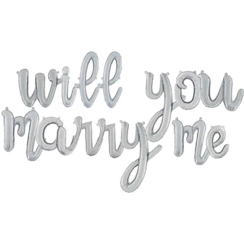 14" Silver Script Proposal Message Foil Balloons, Will You Marry Me