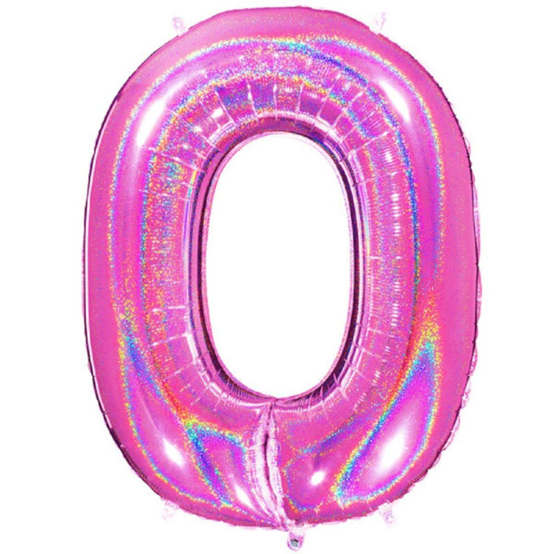40" Holographic Foil Number Balloon - Party Decorations (Holo Pink, Number 0)