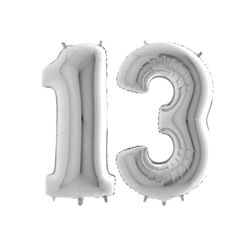 40" Foil Number Balloon - Party Decorations - Assorted Colours & Numbers (Silver, Number 13)
