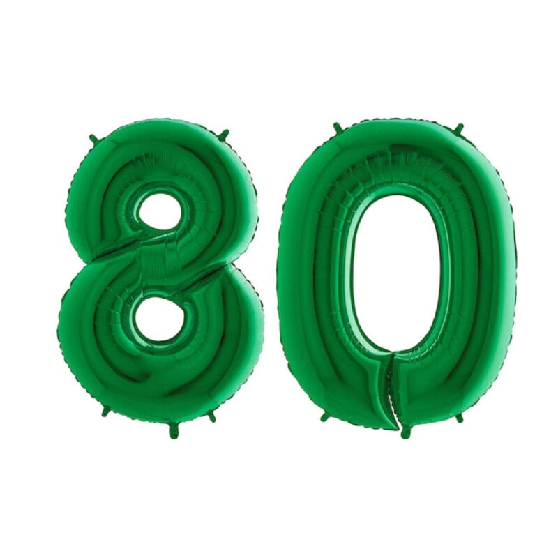 40" Foil Number Balloon - Party Decorations - Assorted Colours & Numbers (Green, Number 80)