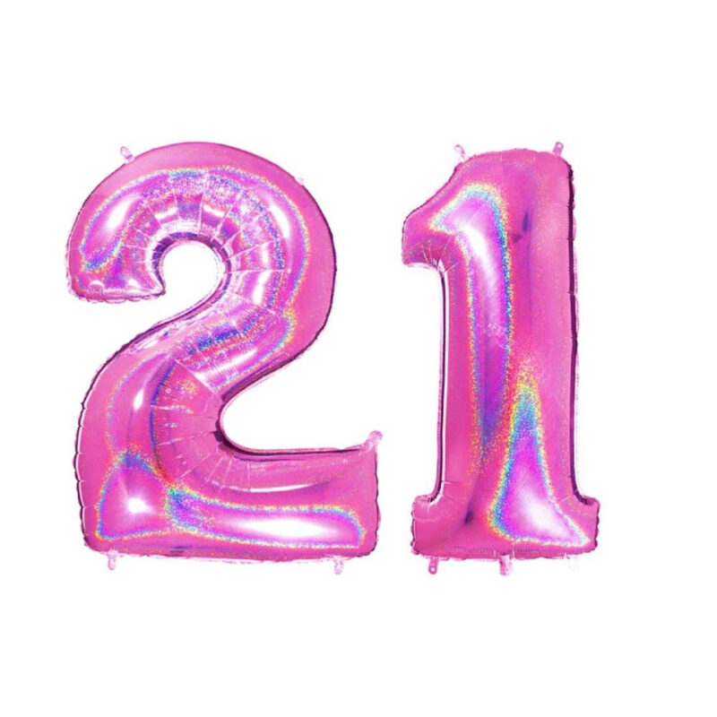 40" Holographic Foil Number Balloon - Party Decorations (Holo Pink, Number 21)