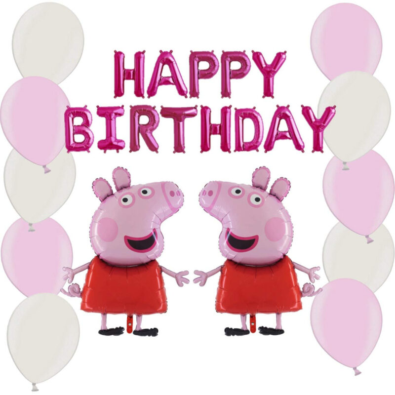 Peppa Pig Balloon Pack - Contains 16" Pink Happy Birthday Balloon Banner, 2 x 37 Peppa Pig Foil Balloons & 20 12" Latex in Baby Pink & White - Girls Party Decorations