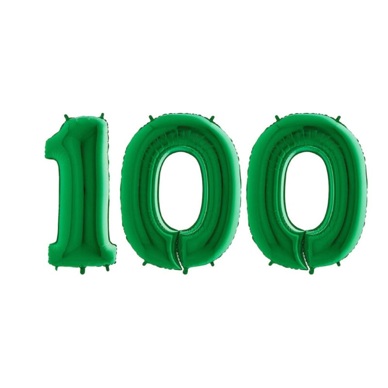 40" Foil Number Balloon - Party Decorations - Assorted Colours & Numbers (Green, Number 100)
