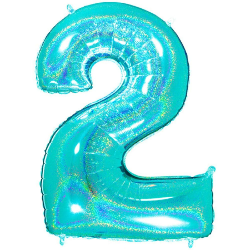 40" Holographic Foil Number Balloon - Party Decorations (Holo Tiffany, Number 2)